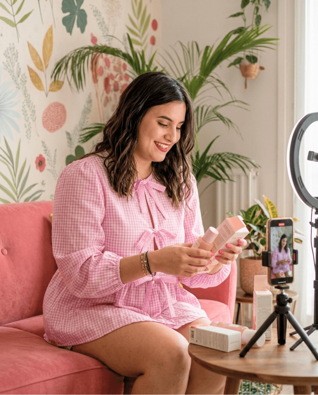 Creadora grabando contenido UGC para una marca