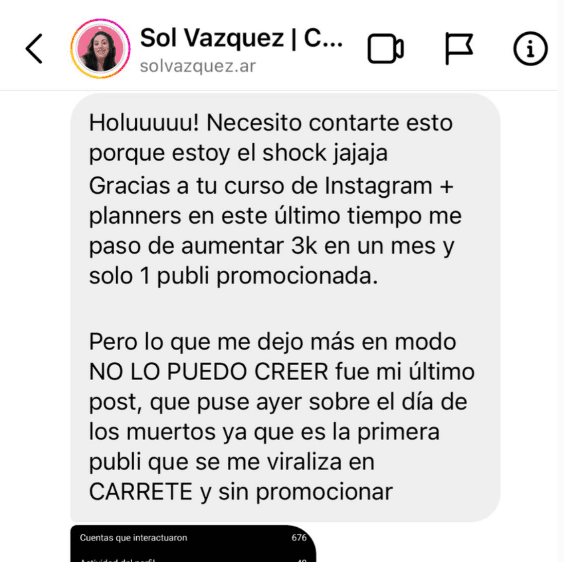 Alumna comparte resultados con Nati Guida
