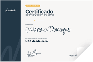Certificado de finalización avalado por Nati Guida